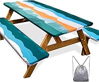 Vista 1 de Funda de mesa de picnic con fundas para bancos, elementos esenciales de camping, mantel de camping impermeable y a prueba de viento con bolsa