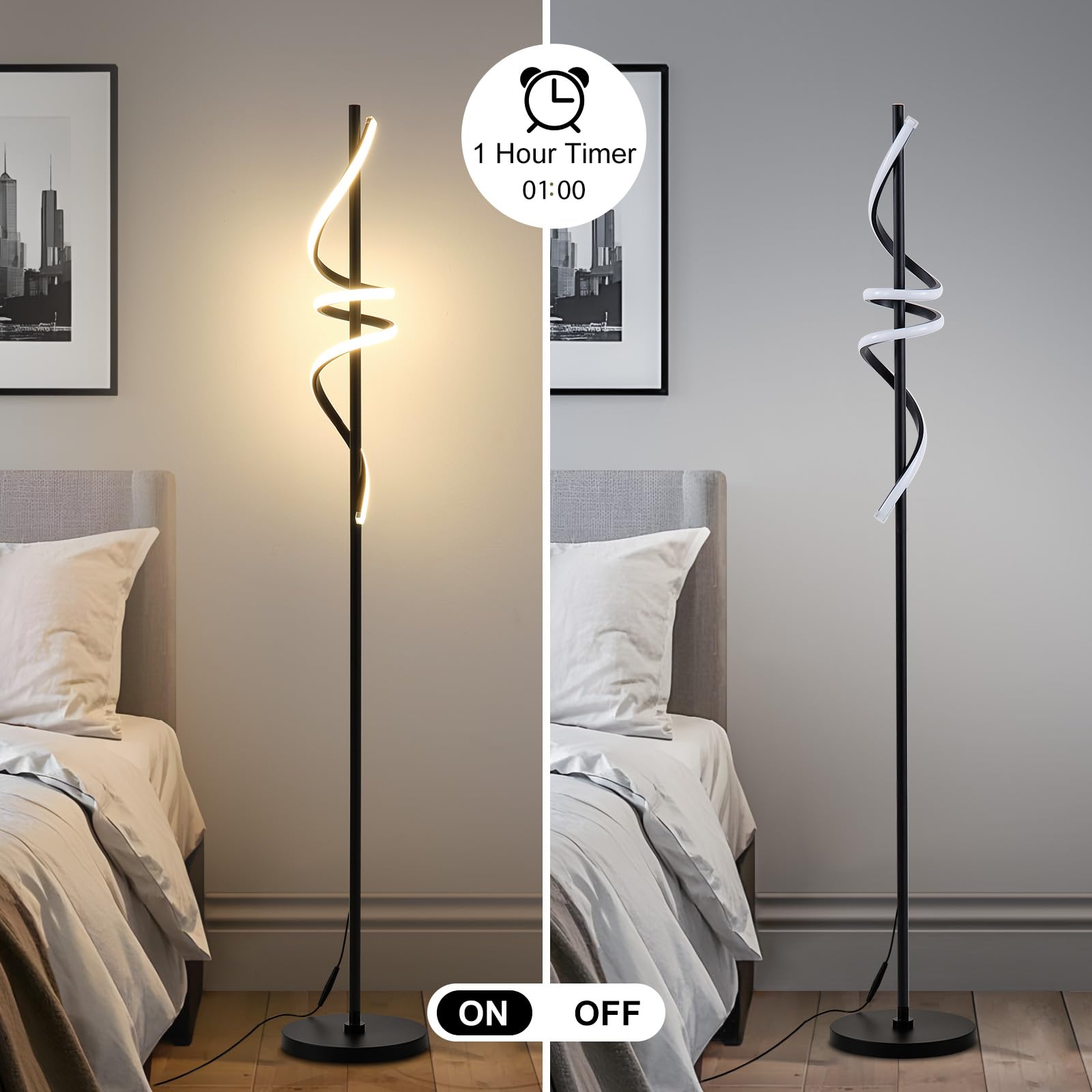 Stehlampe Wohnzimmer Modern LED Dimmbar Leselampe Stehleuchte mit Fernbedienung und Fußschalter 48W 3 Farbtemperatur Memory-Funktion Standleuchte für Wohnzimmer Schlafzimmer Büro 165cm Schwarz