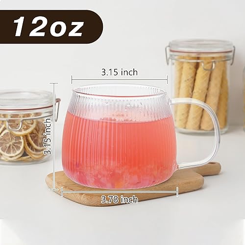 Miniatura 4 de Paquete de 4 tazas de café de vidrio de alta calidad con asa, tazas de café clásicas de vidrio verticales de 12 onzas, taza de té transparente para