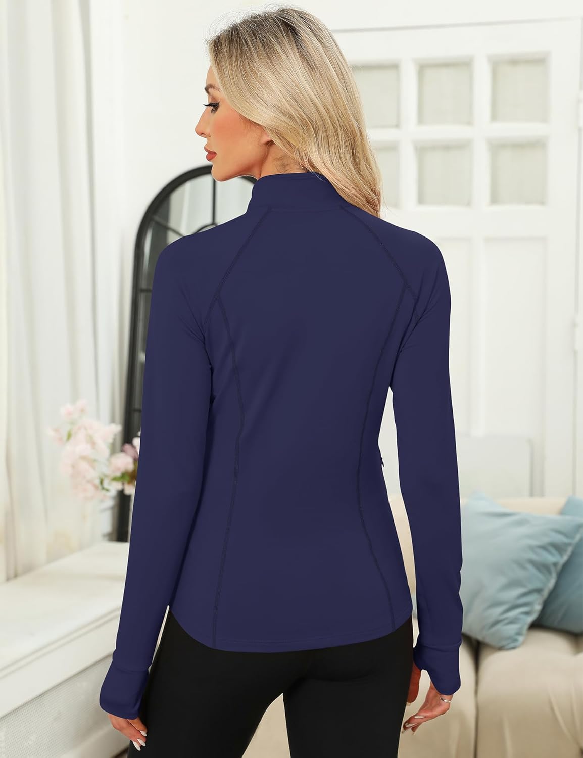 LOMON Women's Long Sleeve Athletic Tops Quarter Zip Workout Shirts Turtle Neck Fall Compression Shirt with Thumb Hole - Image 5