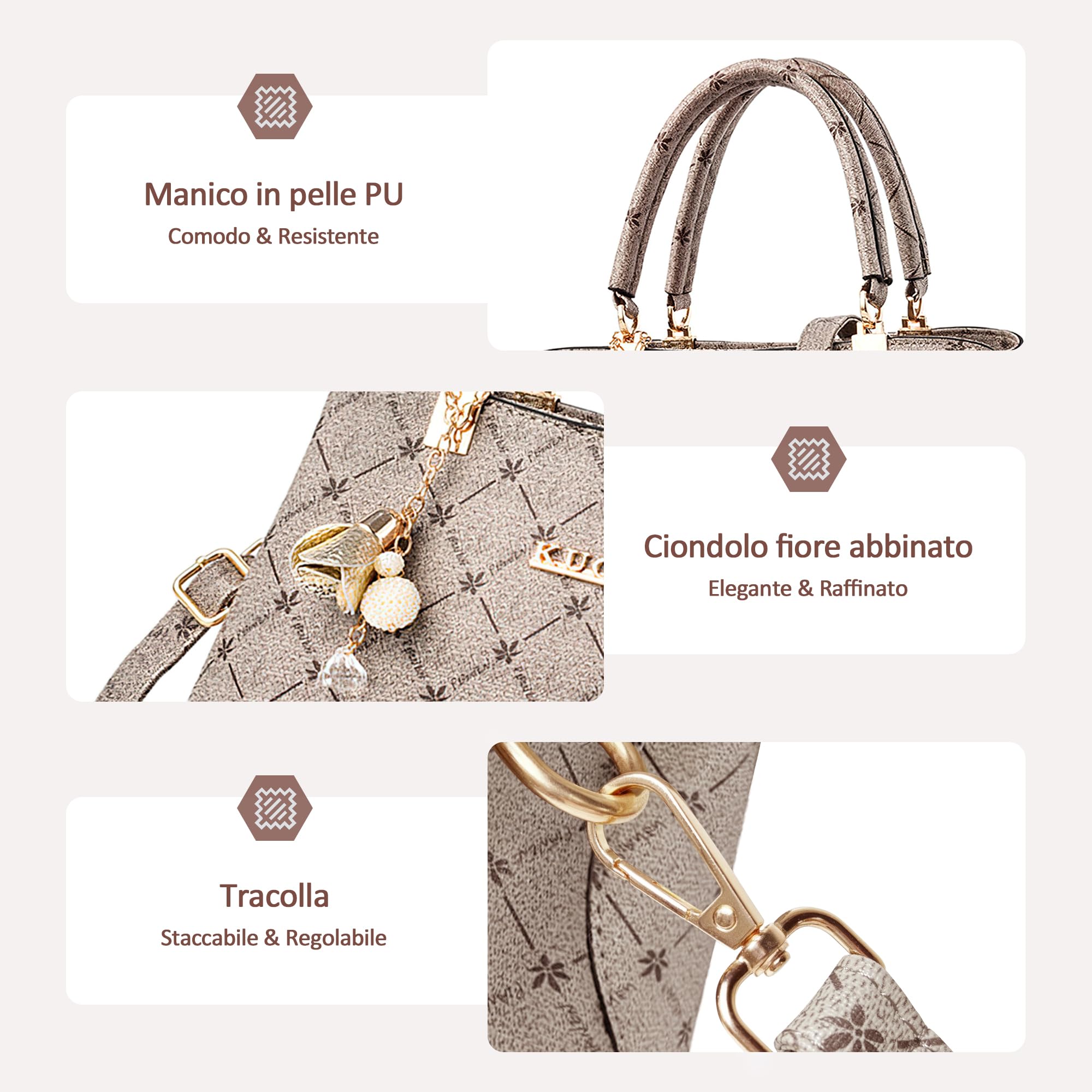 Borsa Donna Elegante con Manico Superiore – Borsa a Tracolla Strutturata in PU Impermeabile per Lavoro e Uso Quotidiano Bianco