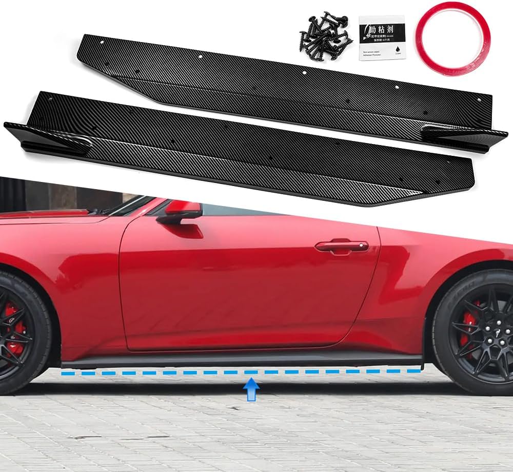 Side Skirt Extension Splitter Lip for Ford Mustang S650 GT Darkhorse Ecoboost 2024 2025 2026 Car Lower Diffuser Side Fender Skirt Body Kit Extensions (ABS Carbon)