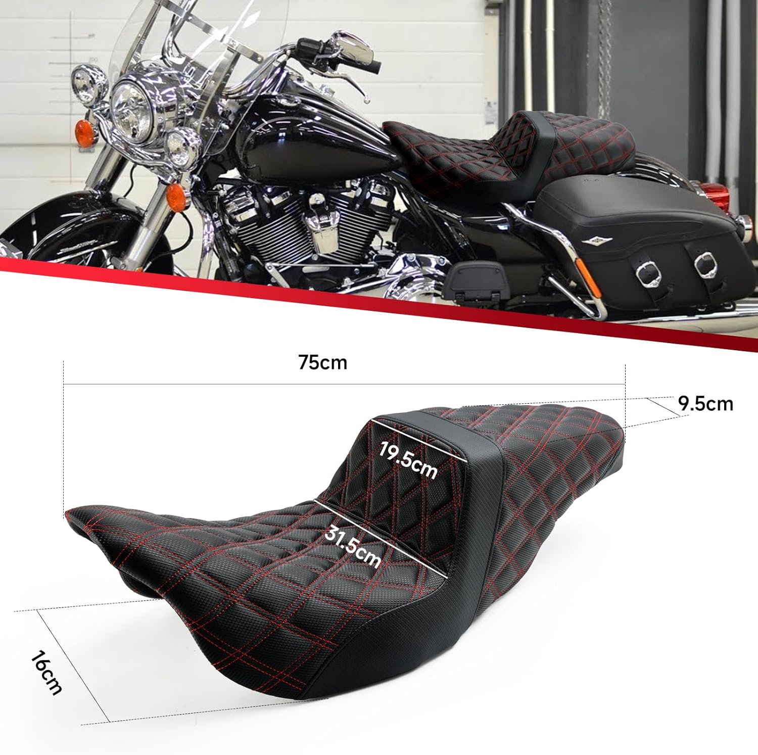 Artudatech Rider Passenger Seat Front Rear Cushion Red For Harley-Davidson Street Glide EFI FLHX 2008-2023, For Harley Road Glide Special FLTRXS 2015-2023 Road King Special FLHRXS 2017-2023