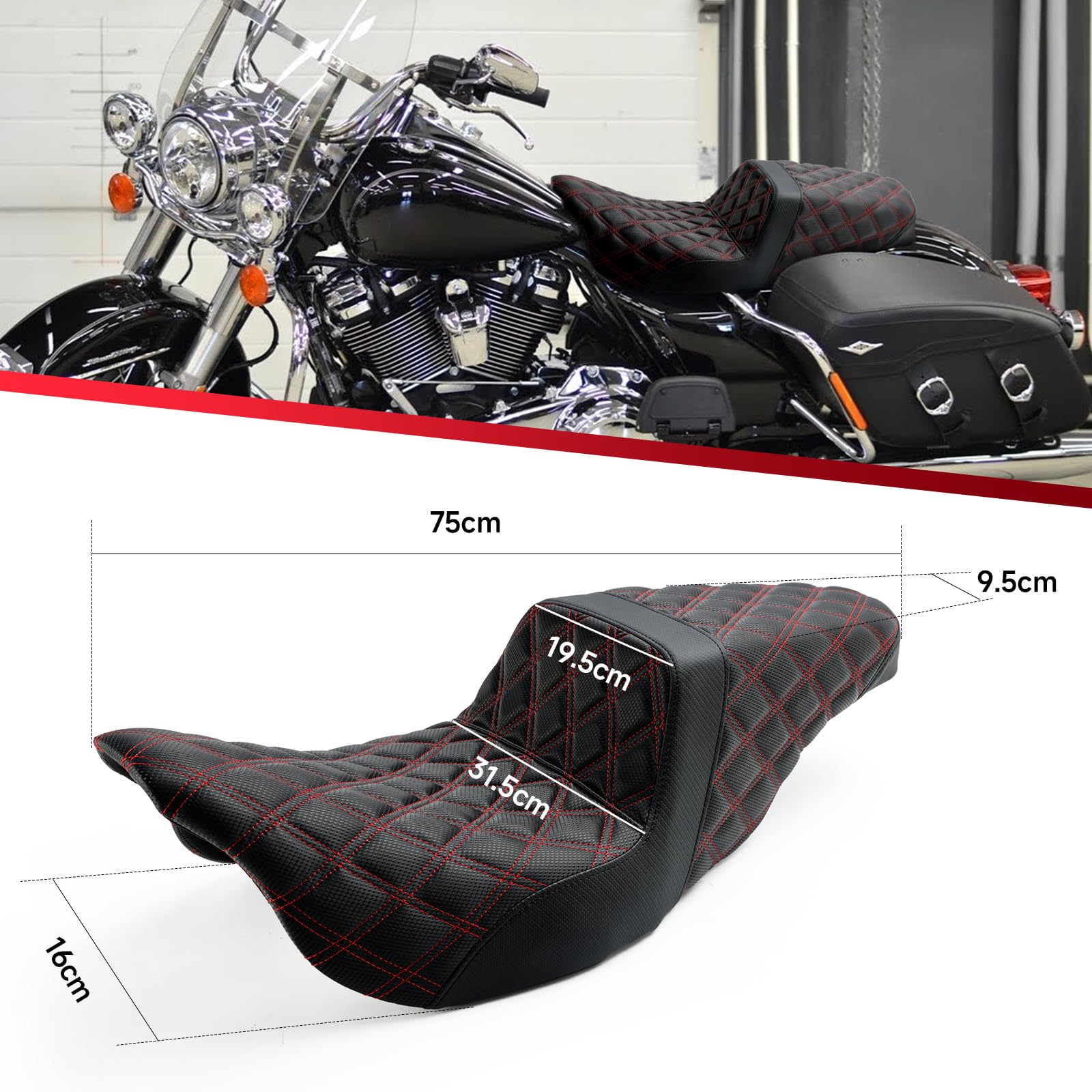 Cuscino per sedile passeggero anteriore e posteriore, rosso, adatto per modelli Fl Touring 2008 2009 2010 2011 2012 2013 2014-2023