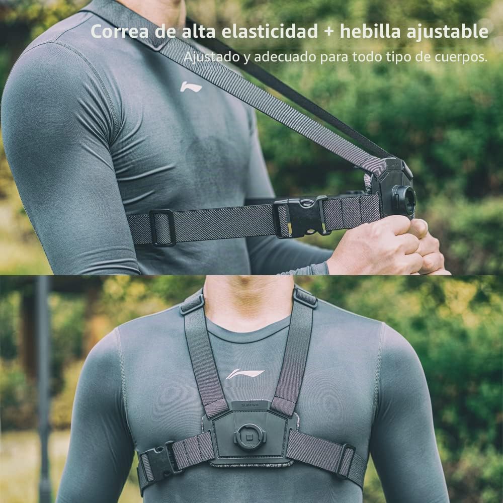 Soporte de Correa de Pecho Ajustable Compatible con GoPro Hero 13/12/11/10/9/8/7/6/5 Negro, dji Osmo Action 5 Pro/4/3/2, Insta 360 One R y la mayoría de cámaras de acción