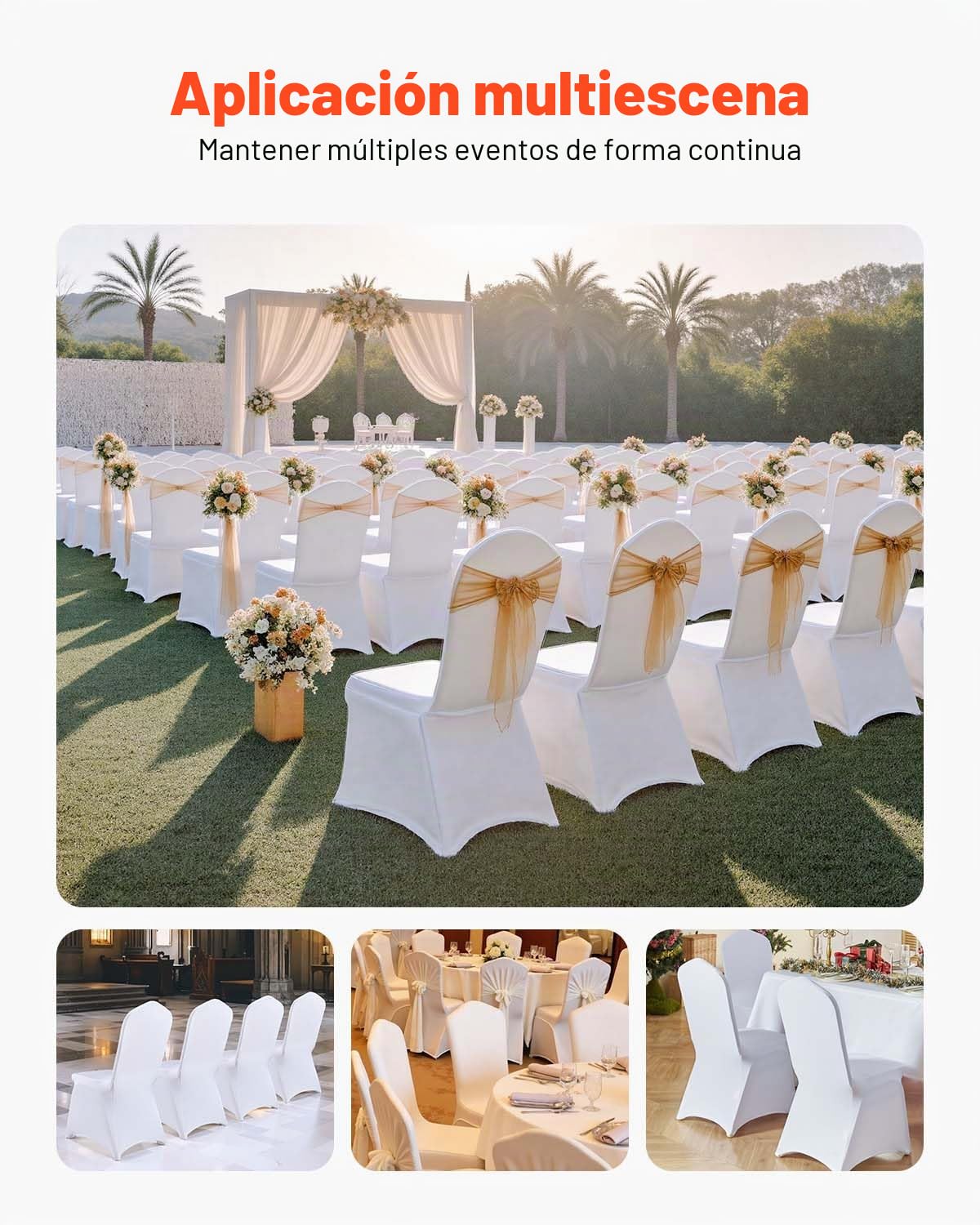 VEVOR Fundas Plegables de Elastano elástico para sillas, Fundas Protectoras universales Ajustables y extraíbles para Bodas, Vacaciones, Banquetes, Fiestas, Celebraciones, cenas (100 Unidades, Color