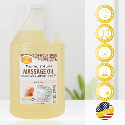 Miniatura 8 de SPA REDI - Aceite de masaje, leche y miel, 128 oz - Pedicura profesional, manicura, terapia de masaje de cuerpo completo - Hecho con almendras,