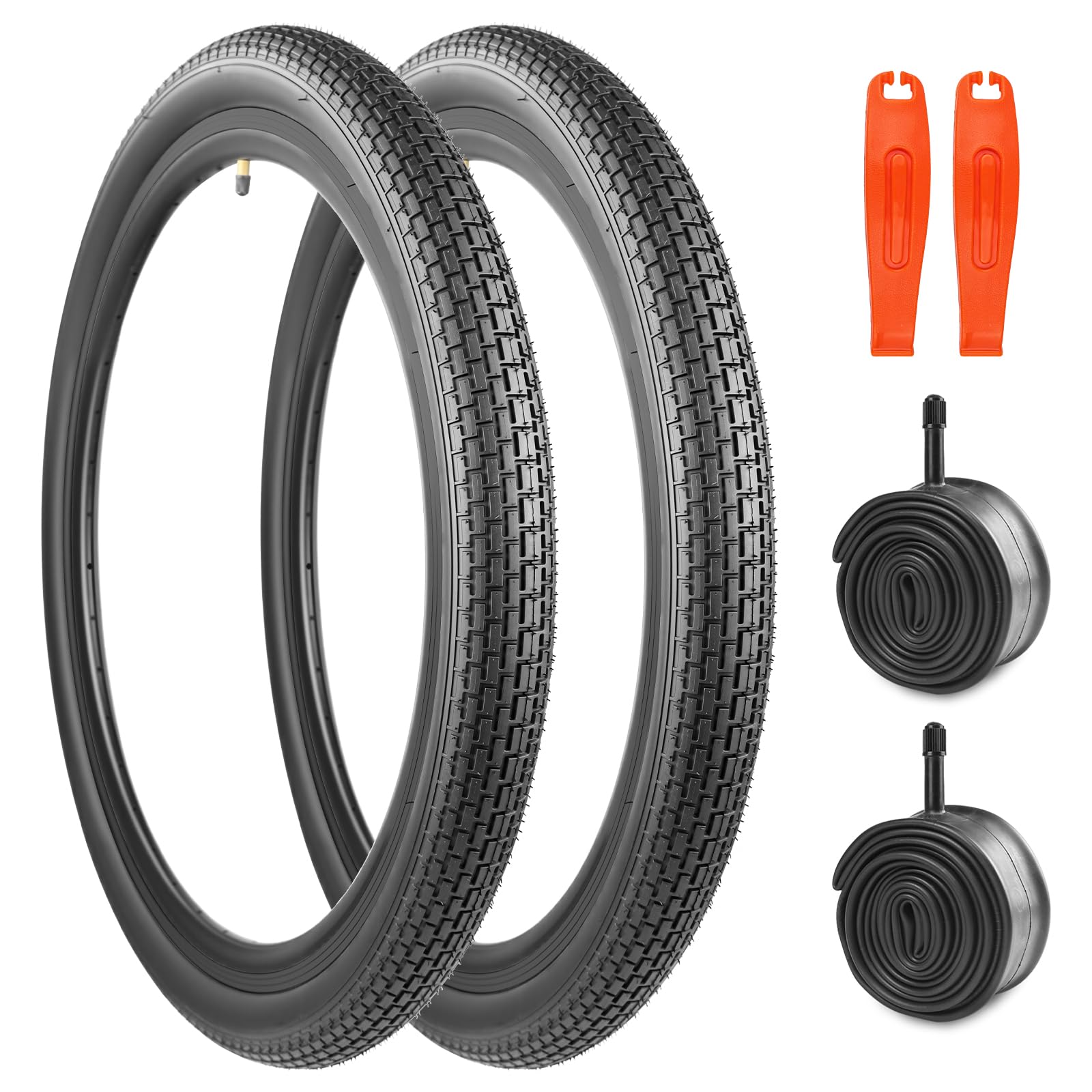 MEGHNA 2 Set Bicycle Tyres 12/14/16/18/20/24/26 x 2.35 Inch Bicycle Tyres & Inner Tube & Tyre Lever Premium Everyday & MTB Tyres for Balance Bike, BMX, Mountain Bike, Cruiser