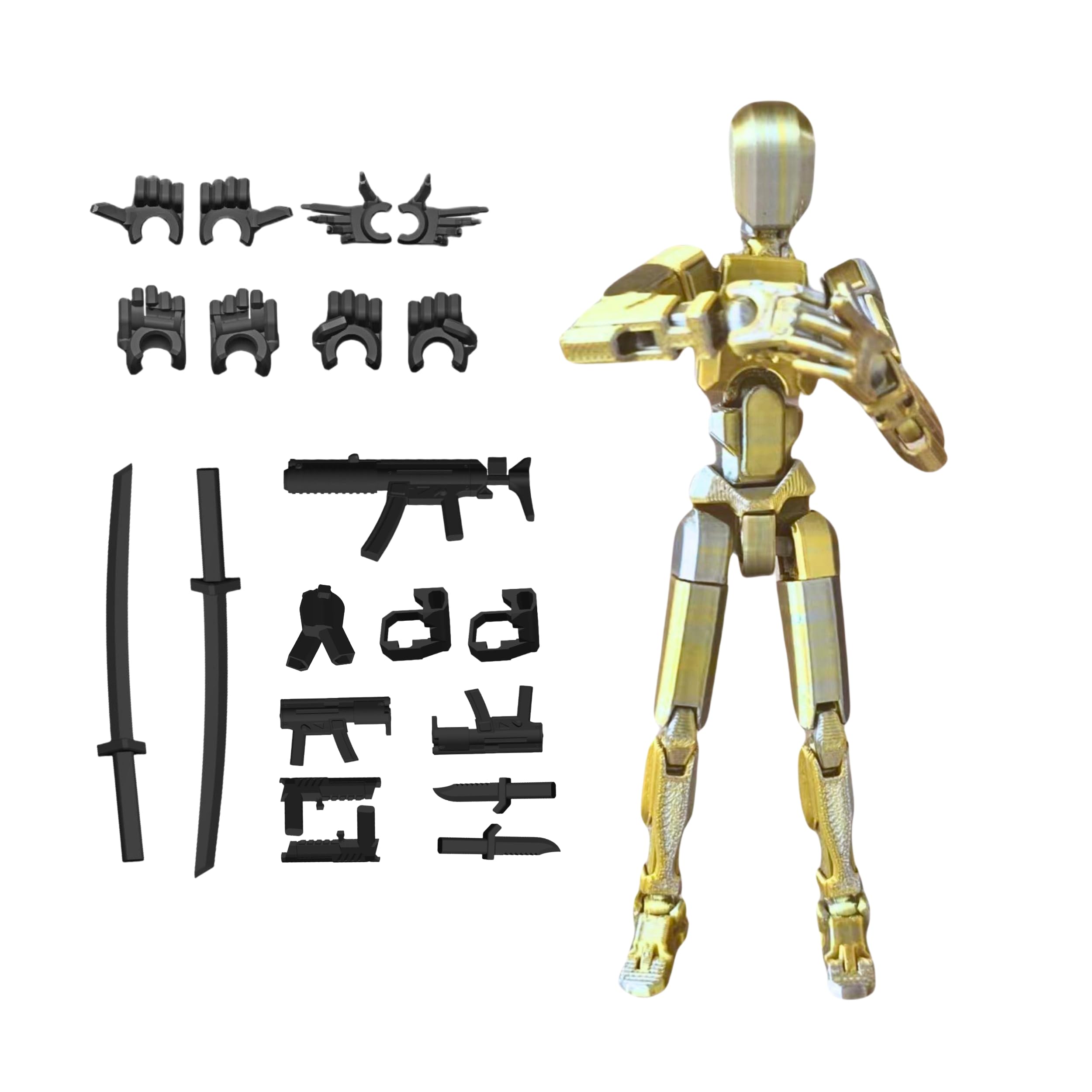 T13 Action Figure,Pre-Assembly 3D Printed 5.54'' Multi-Jointed Titan13, Articulated Dummy 13 Desktop Decoration,12 in 1 Accessories, Best Birthday Festival Gift (goldsilver)