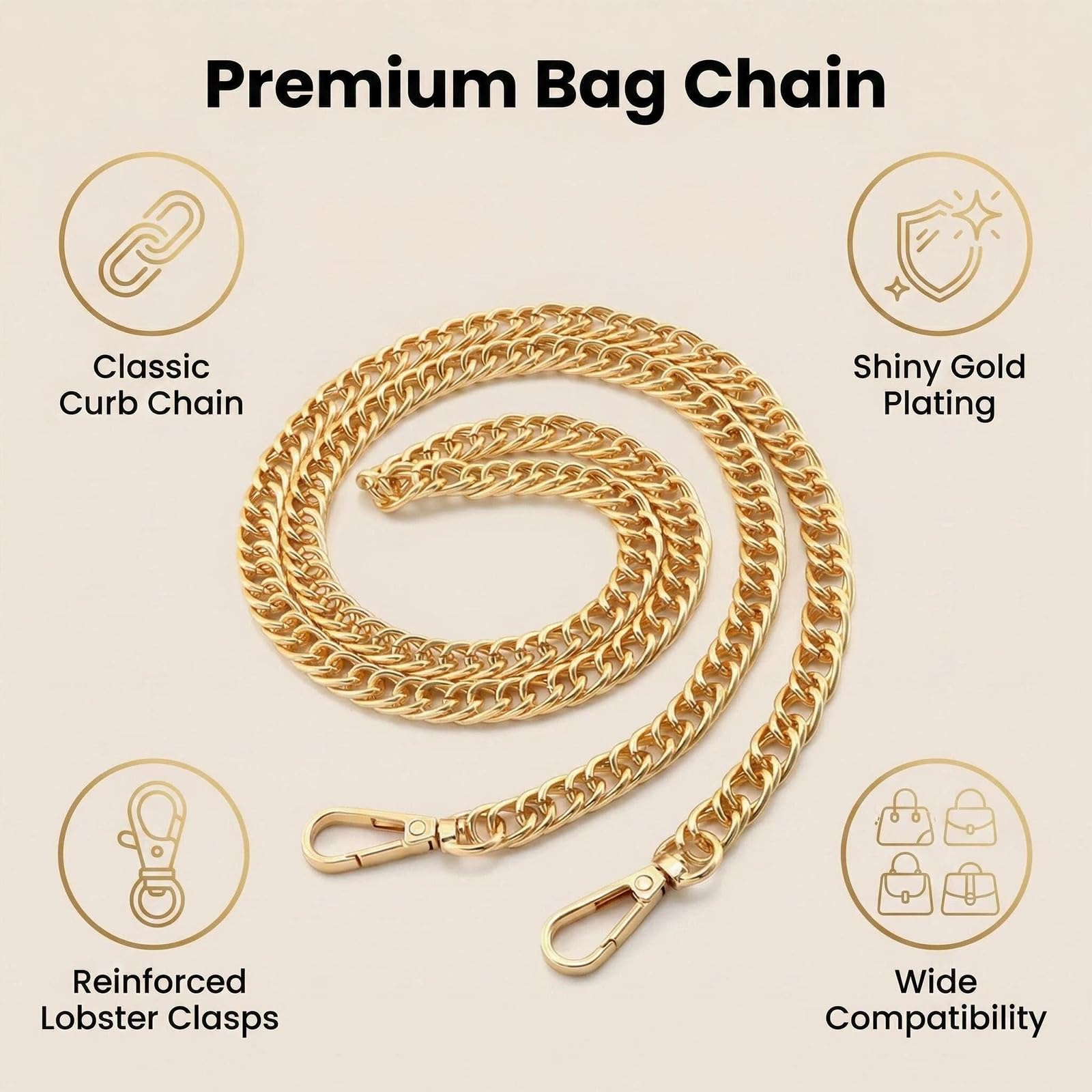 Cadena Para Bolso 120cm Cadena Dorada Cadenas Para Bolsos Cadena De Repuesto Para Bolsos, Carteras Y Fundas De Teléfono Para Elevar El Estilo Y Funcionalidad