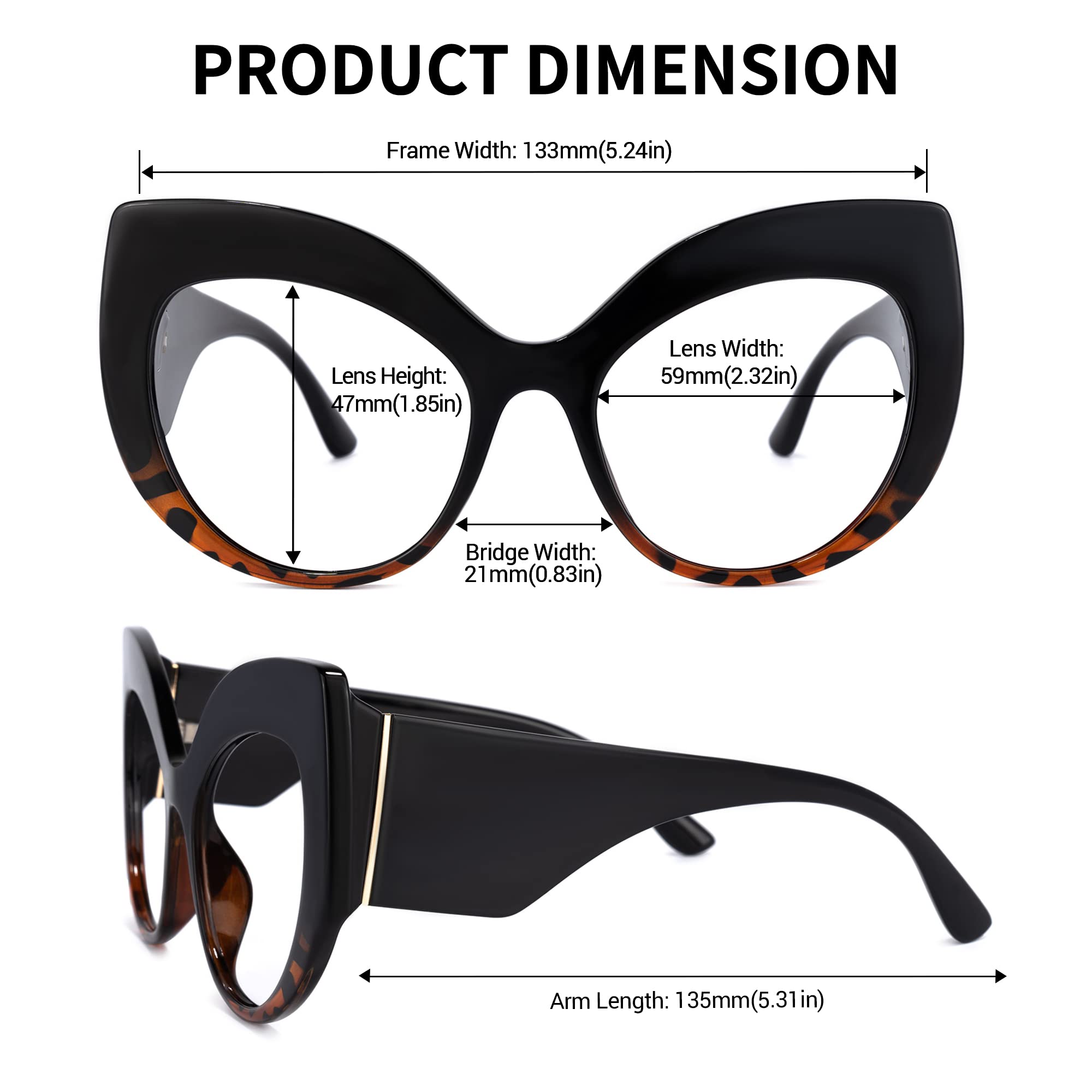 VOOGLAM Oversize Cat Eye Blue Light Blocking Glasses For Women Fashion Glasses Anti UV Eyestrain Eyewear Black/Tortoise