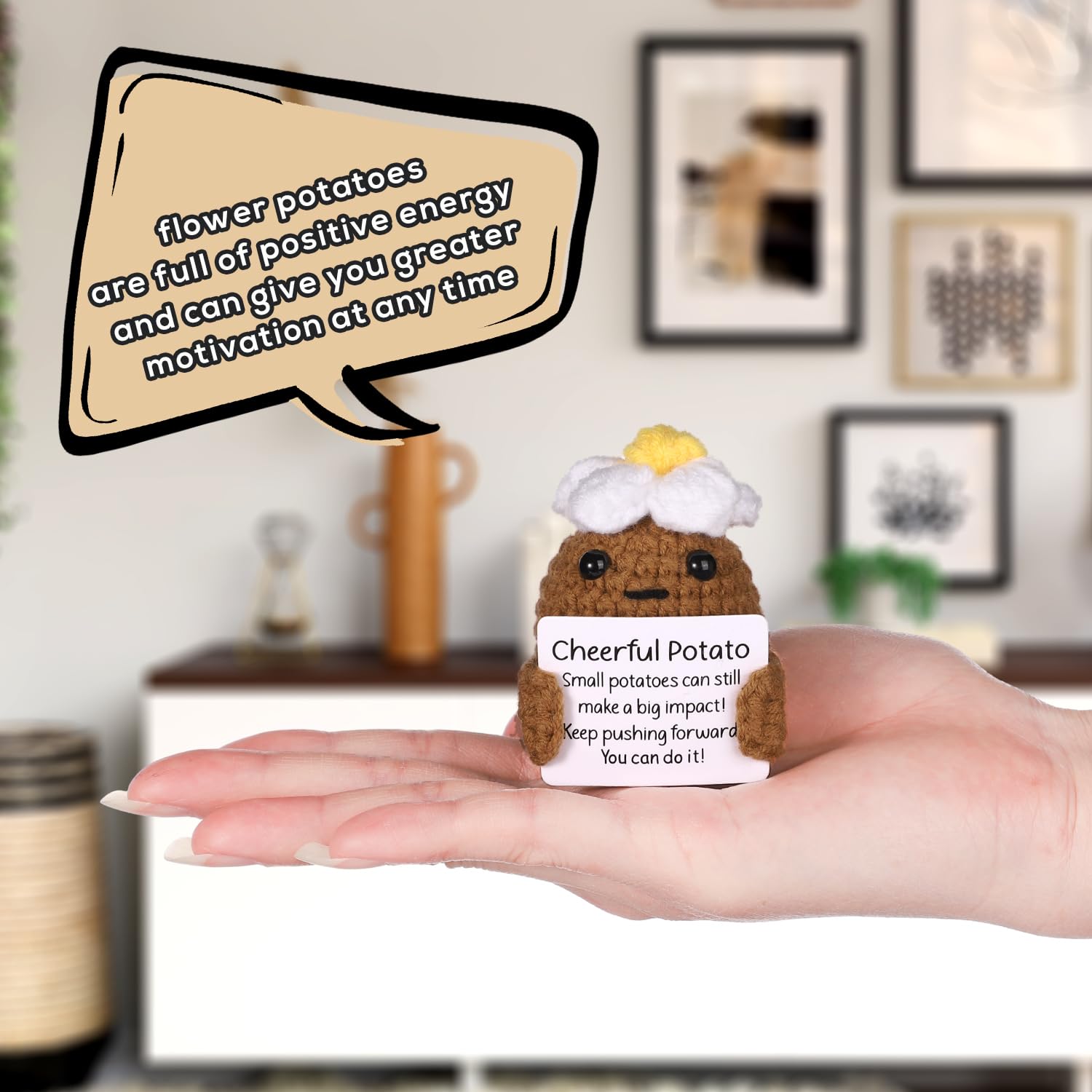 Bambola Patata Positiva All'Uncinetto Con Biglietto Motivazionale - Regalo Simpatico Anti-Stress Per Adulti E Bambini