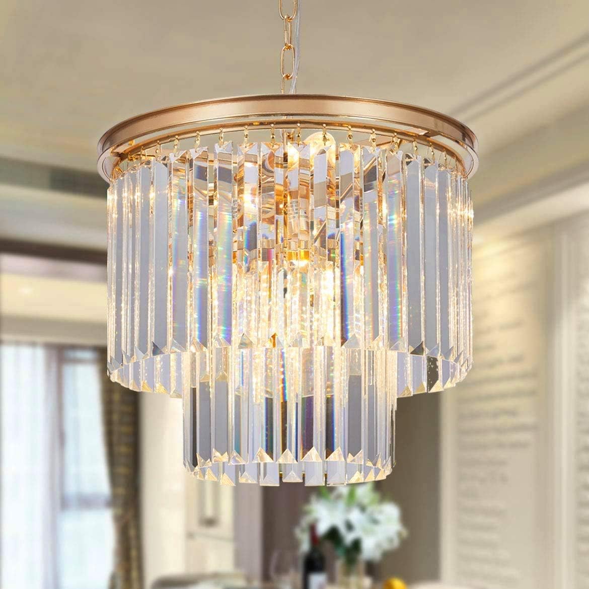 Best Cyber Monday 🔥 Berliget 15.75 Modern Copper Gold Small Dining Room Crystal Chandeliers,6 Lights Semi Flush Mount Ceiling 2 Tier Pendant Chandelier Light Fixture for Kitchen, Living Room, Bedroom, Hallway