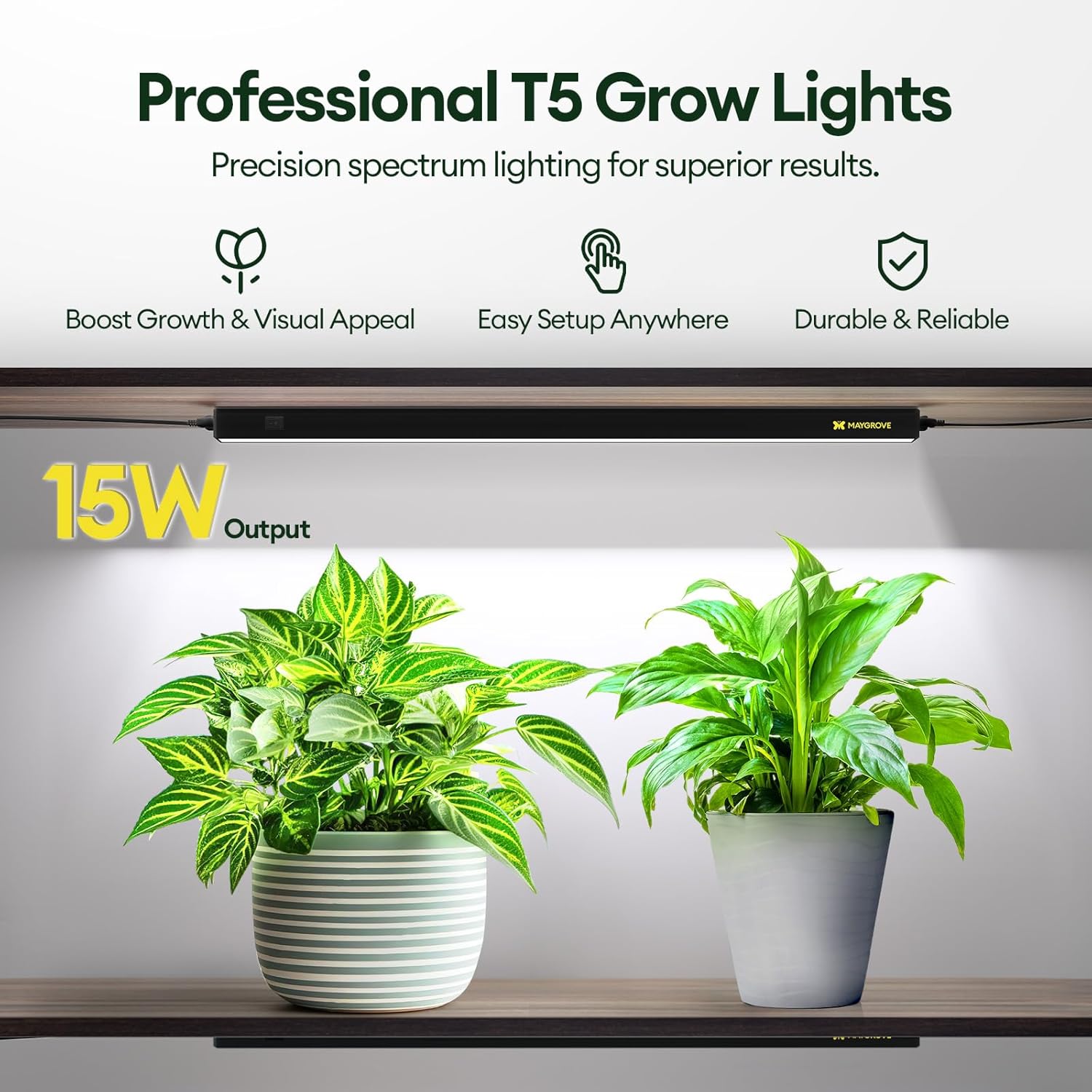 Grow Lights for Indoor Plants 2FT, Sun-Like Full Spectrum 5000K Grow Light, 60W(4 x 15W), T5 LED Grow Light Strips for Indoor Plants and Flowers, High PPFD, Linkable, Black, 4-Pack - Image 2