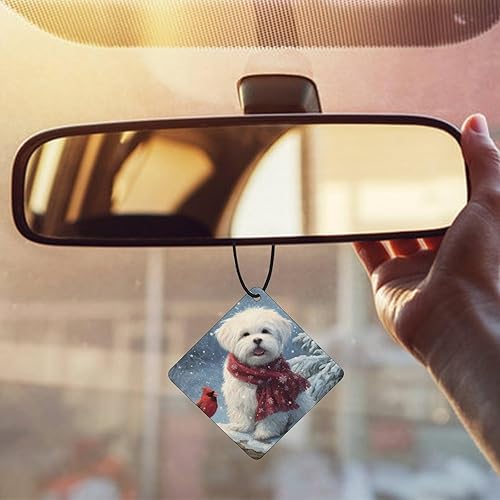 Miniatura 5 de Snowy Cardinal Maltese Dog Car Air Freshener Cute Hanging Aromatherapy Tablets for Car Home Rhombus