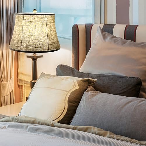 Miniatura 8 de Tootoo Star Lámpara de tambor grande marrón para candelabros luz de pie y lámpara de mesa 12 x 16 x 11 pulgadas araña tela de lino natural hecha a