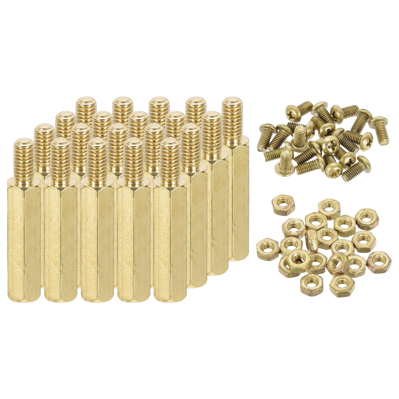 sourcing map M3 Male Brass Hex Spacer Standoffs Screws Nuts, 20 Set Hex Column Screw Nut Assortment Kit M3*17+6 Threaded Standoff for Raspberry Pi PCB Motherboard DIY โ image 1