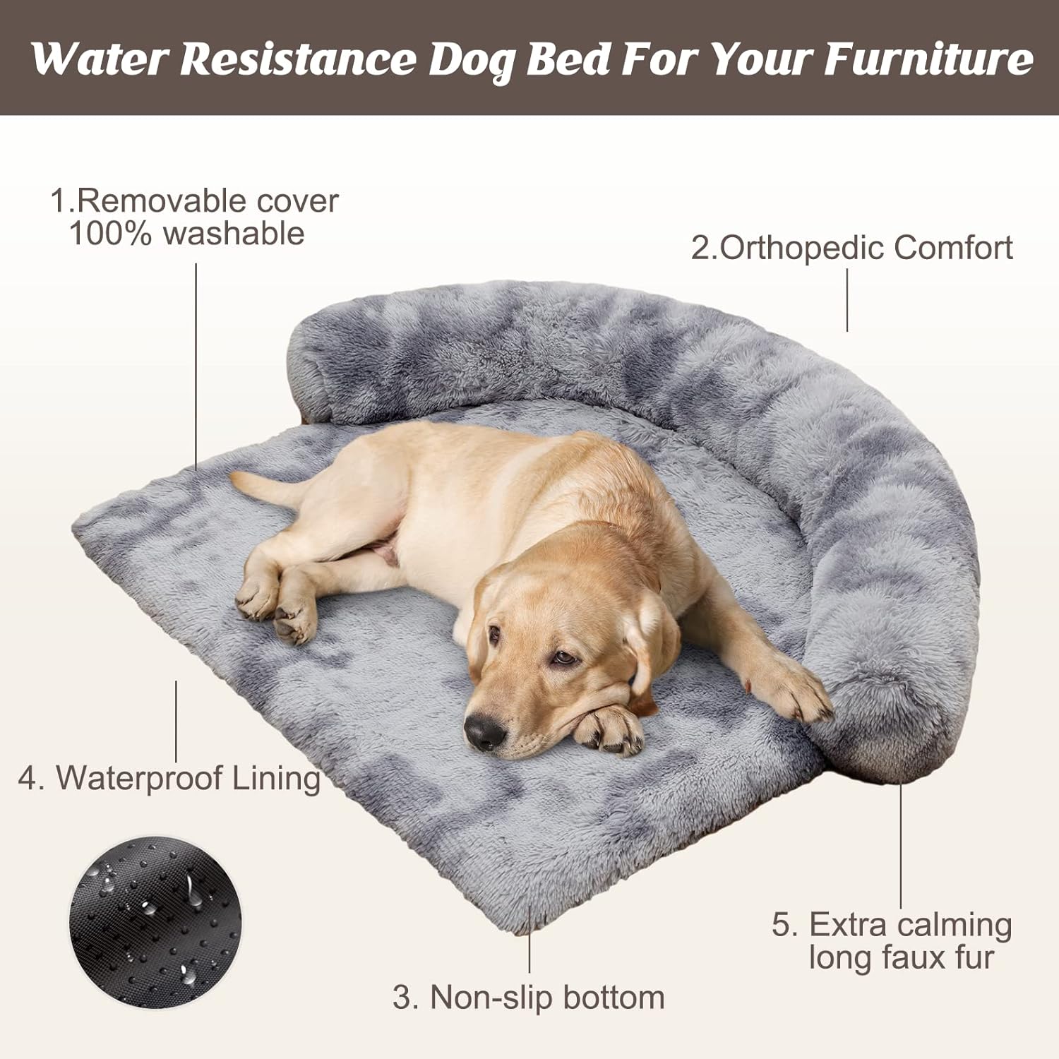 review Shaggy Plush Calming Dog Couch Bed Pet Protector, Fluffy Waterproof Lining and Nonskid Bottom, Dog Mat for Furniture Protector with Washable Cover(55