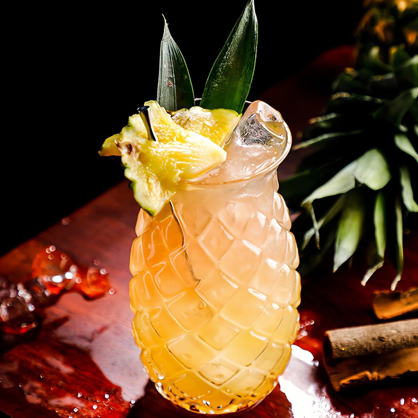 Set di 4 bicchieri di ananas: 400 ml, trasparenti da cocktail con rilievo di ananas, riutilizzabili, per feste, succhi di frutta, long drink, a forma di ananas, perfetti per casa, ristoranti e