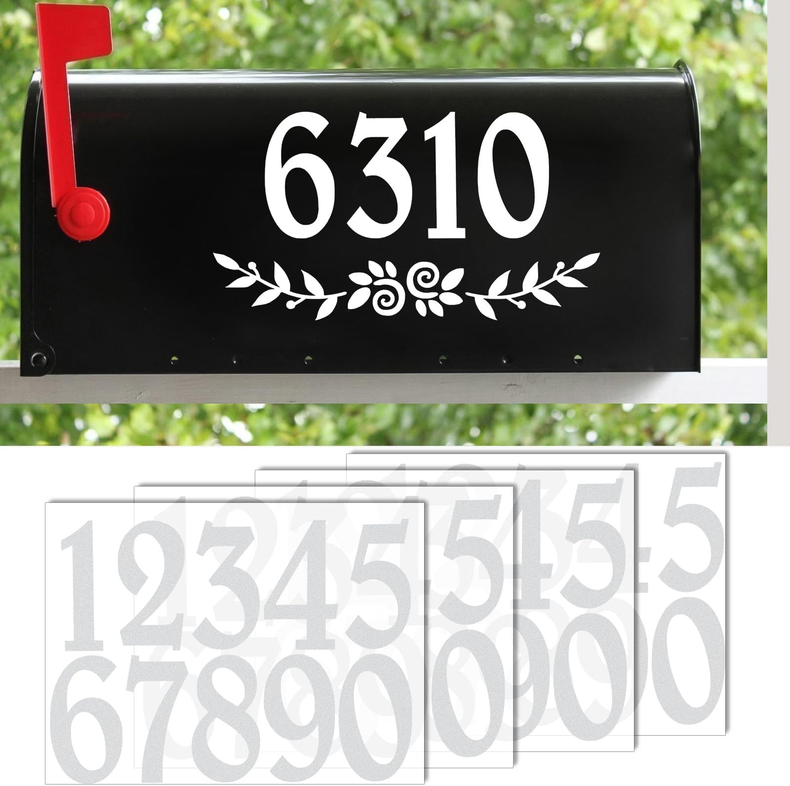 4 Inch Reflective White Mailbox Numbers Stickers, 4 Set Waterproof Rustic Mailbox Decal, Self Adhesive Vinyl Number for Mail box, Door