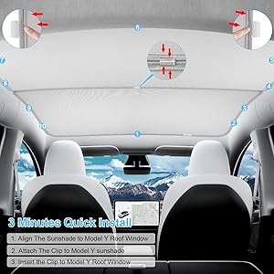 Sunshade Roof for Tesla Model Y 2025-2020 [Never Sag] Heat Insulation Glass Roof Sunshade (White(Model y 2020-2025))