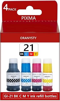 g21 Dye Ink Kit Compatible with Canon GI-21 Ink Refill Bottles Non-OEM for PIXMA G5020 G6020 G3270 G3260 G2260 G1220 MegaTank Printer,70ml Cyan Magenta Yellow 135ml BK