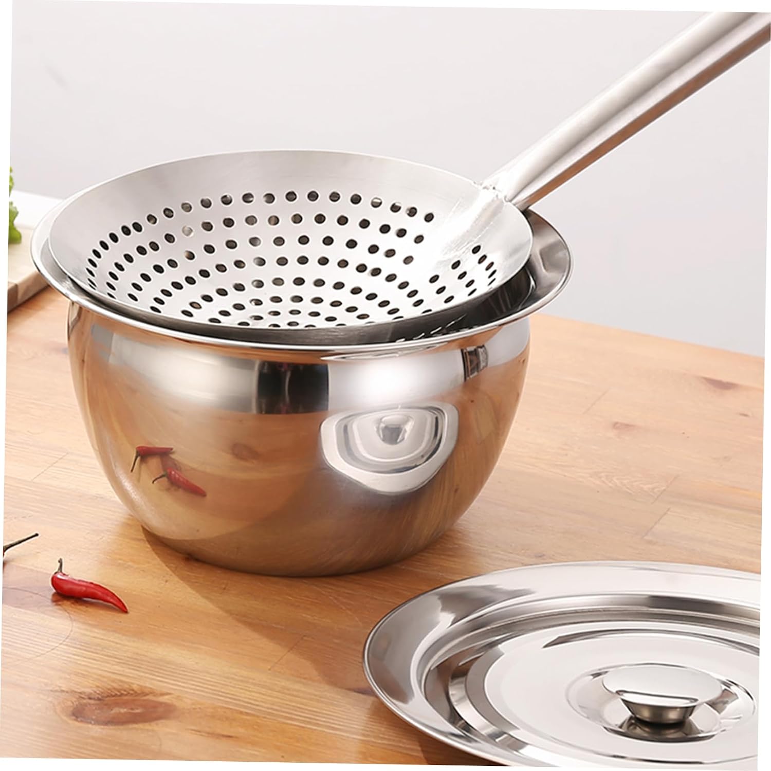 MAGICLULU Thickened Stainless Steel Skimmer Spoon with Ergonomic Heat Resistant Handle Fine Mesh Food Strainer for Oil Pasta Vegetables Multi Functional Kitchen Gadget for Home and