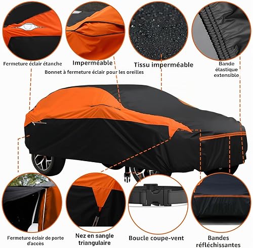 Full Car Cover for VW ID.4 2021-2025, 6 Layers Outdoor Car Cover with Cotton, Waterproof Rain Snow UV Dust All Weather Breathable Automobiles Hail Protector - 3