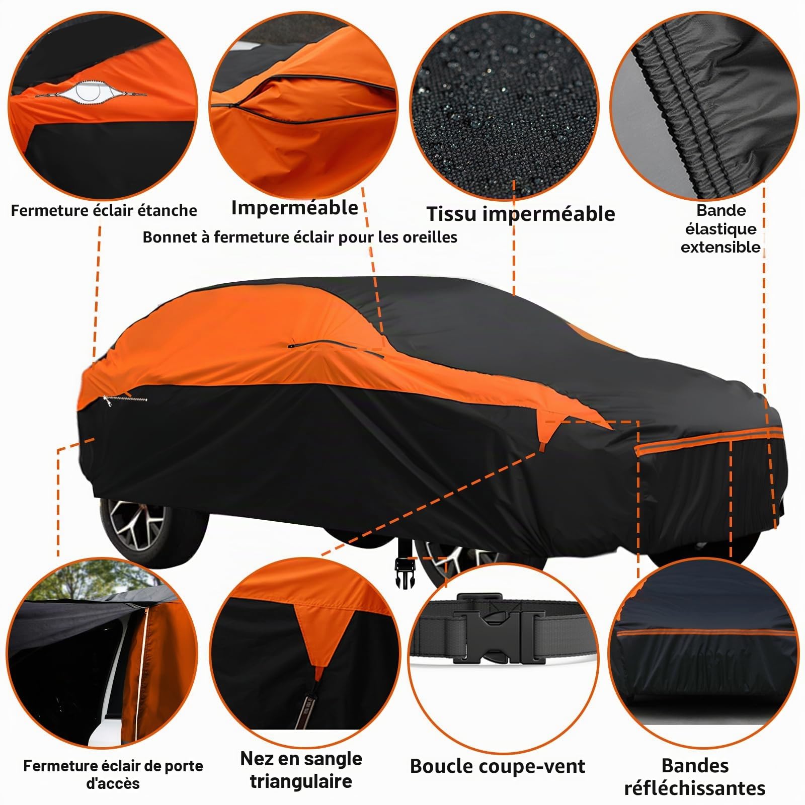 Bâche Voiture Extérieur pour VW ID.4 2021-2025, Housse Protection Voiture 100% Étanche Respirante Anti UV Soleil Protection Contre la grêle avec Zip et Doublure en Coton