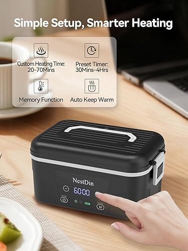 Miniatura 4 de Fiambrera térmica inalámbrica lonchera eléctrica de 1.4L con batería - Tiempo de calentamiento personalizado y función de calefacción preestablecida