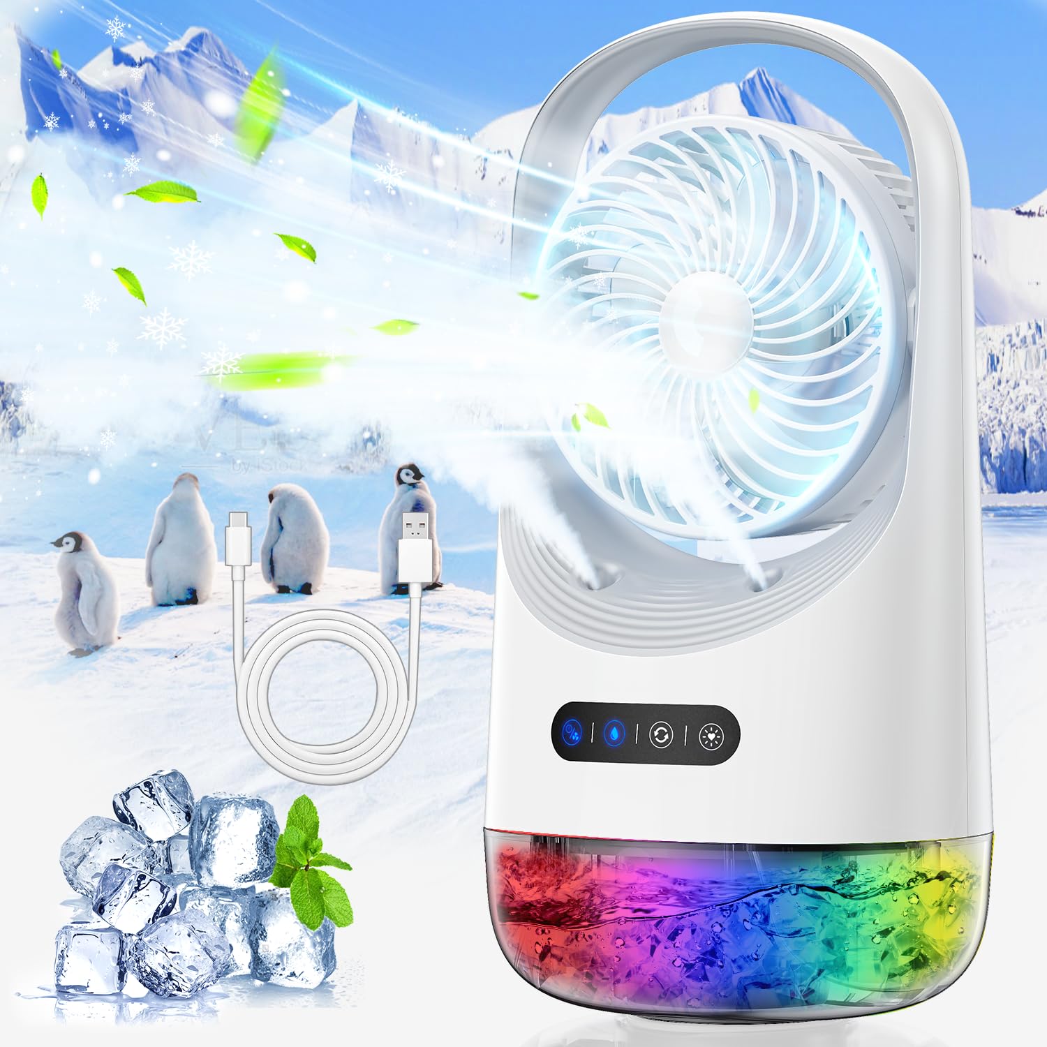 Portable Air Conditioners 3 Wind Speeds 7 LED Lights Evaporative Personal Air Cooler 4 in 1 Portable AC