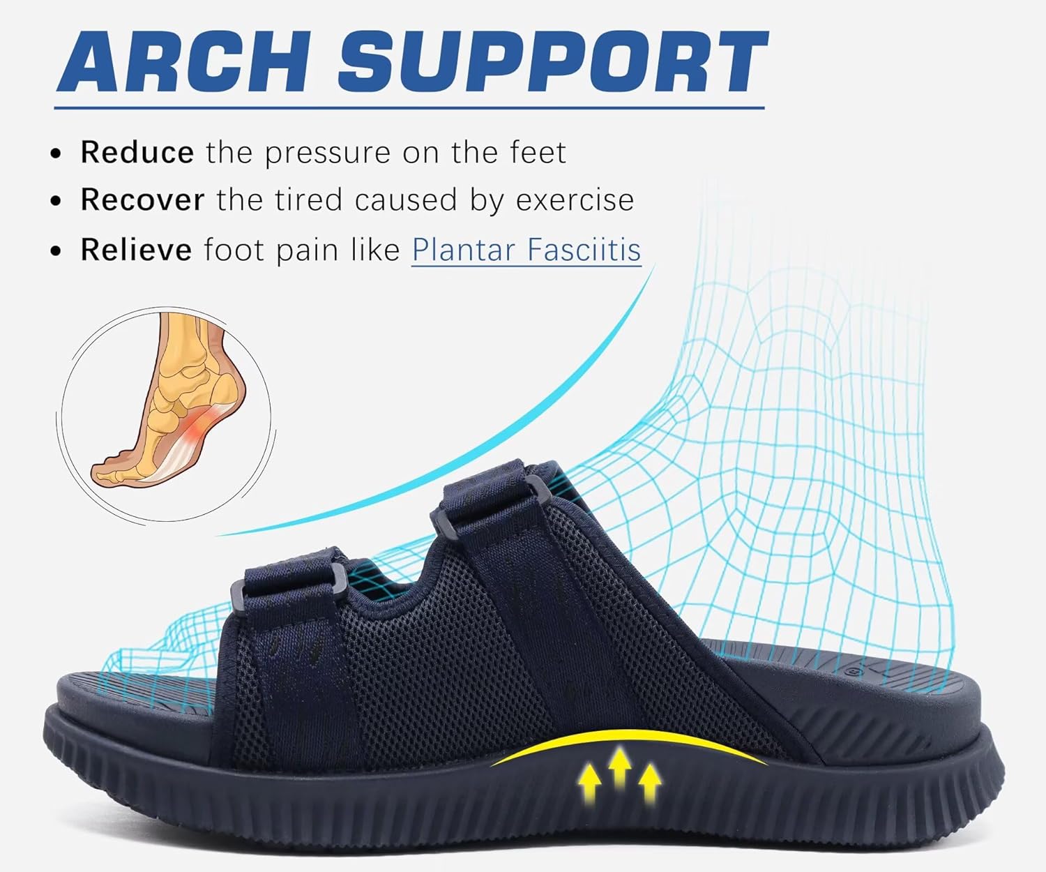 KuaiLu Mens Orthotic Sandals Athletic Thick Cushion Recovery Sport Slides Adjustable Strap Open Toe Walking Sandles With Comfortable Plantar Fasciitis Arch Support - Image 4