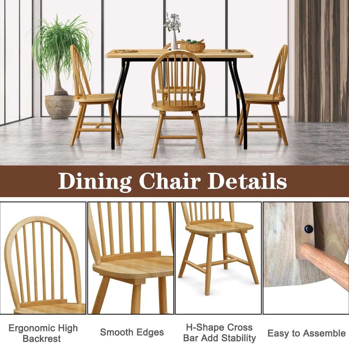 Classic Windsor-Style Natural Wood Spindleback Side Chair Set of 2