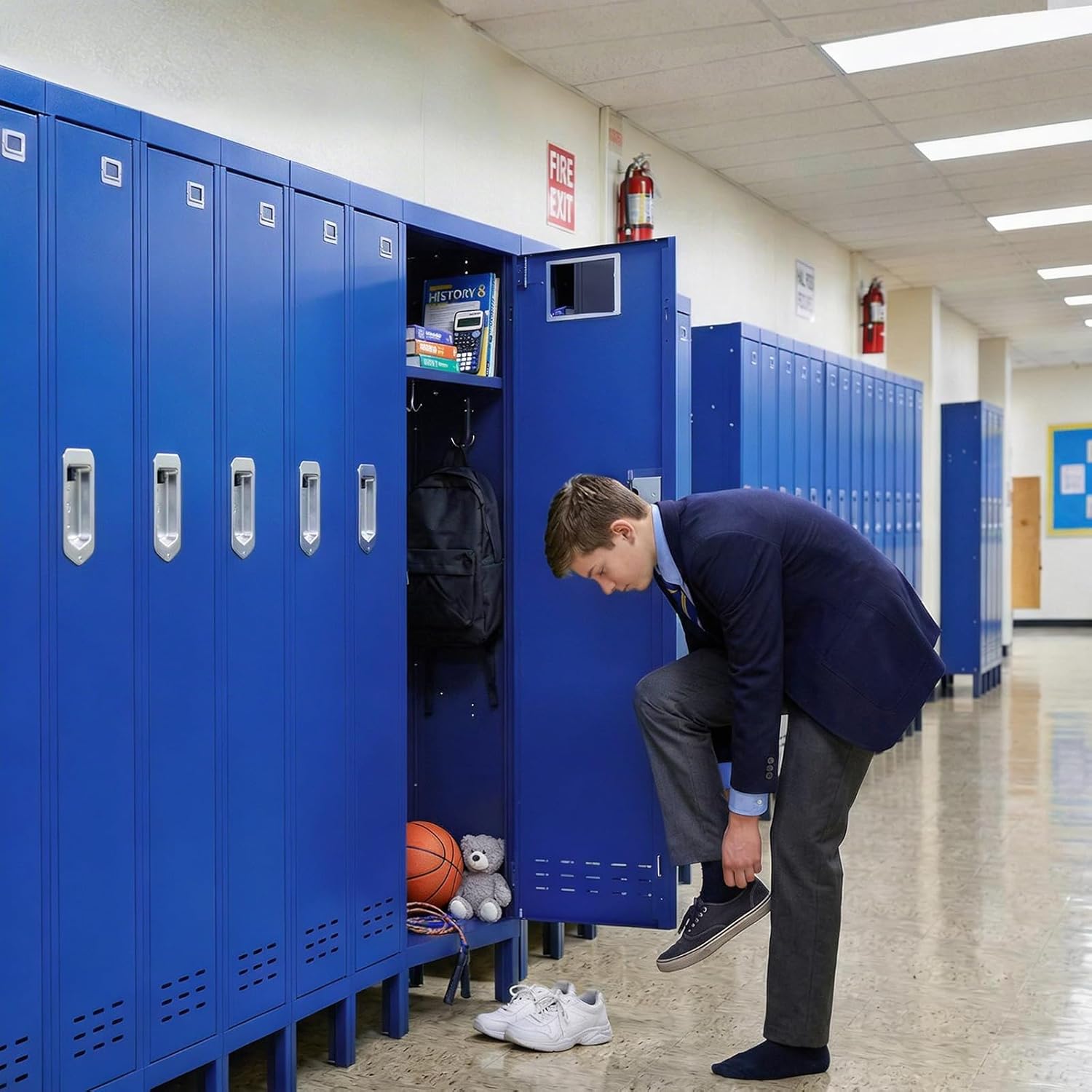 KAER Blue Locker 54" H Metal Storage Locker Lockable Kid Sport Locker Employees Steel Locker with Door Shelf Mirror & Hooks for Home School Gym Office