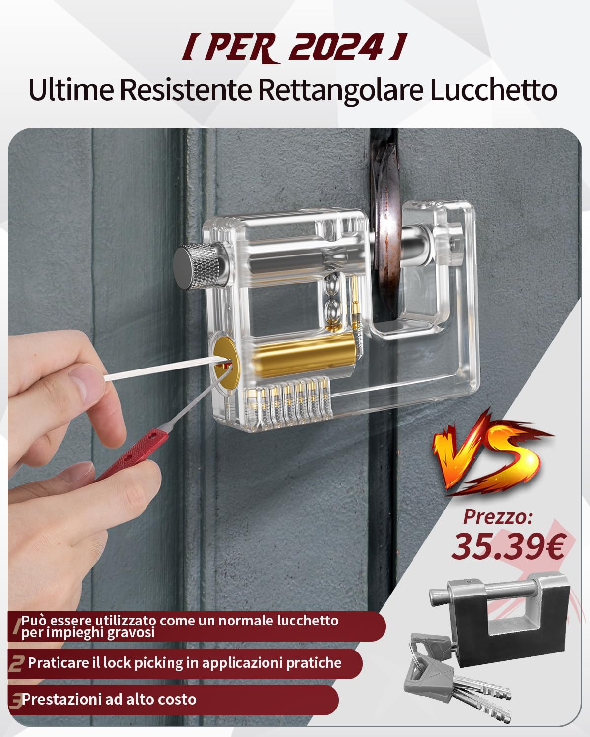 Eventronic Set Grimaldelli da 37+5 Pezzi, [2024 Nuova Edizione Pioneer & Nuova Esperienza Lockpick] Kit Scassinatore con 5 Trasparente Lucchetto, Lockpicking Set per Fabbri Principianti ed Esperti