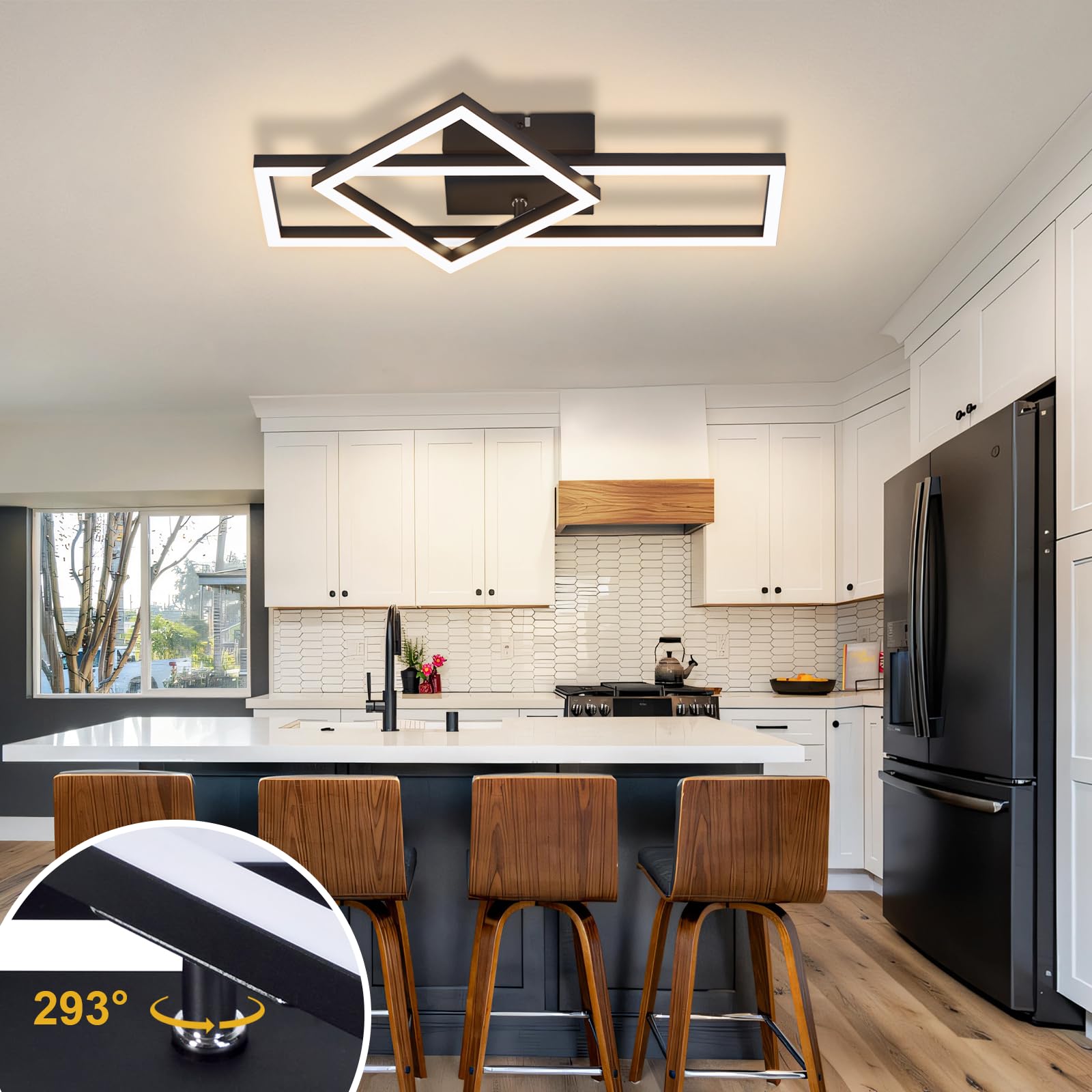Plafonnier LED noir 20W, design contemporain, 3000K blanc chaud
