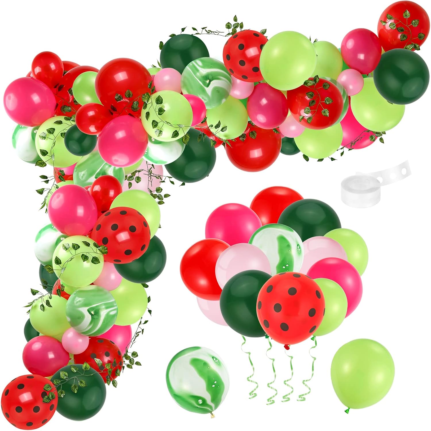 Auihiay 96 Pieces Watermelon Party Balloons Garland Arch Set with Watermelon Vines for Watermelon Themed Party, Baby Shower, Birthday Party Decorations