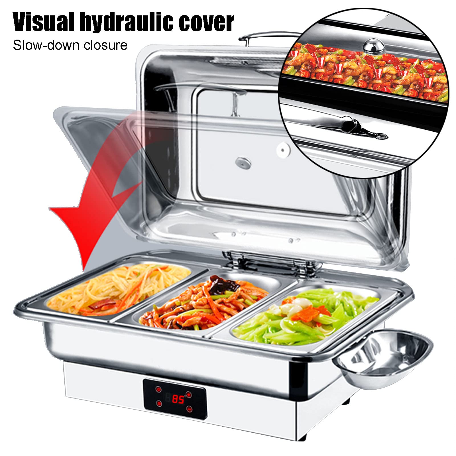 Calentador de Buffet, Calientaplatos Eléctrico para Buffet para Mantenga Comida Caliente, Calentadores de Comida y de Platos para Bufé con Pantalla Táctil, 9L 13L Servidor de Buffet Chafing Dish