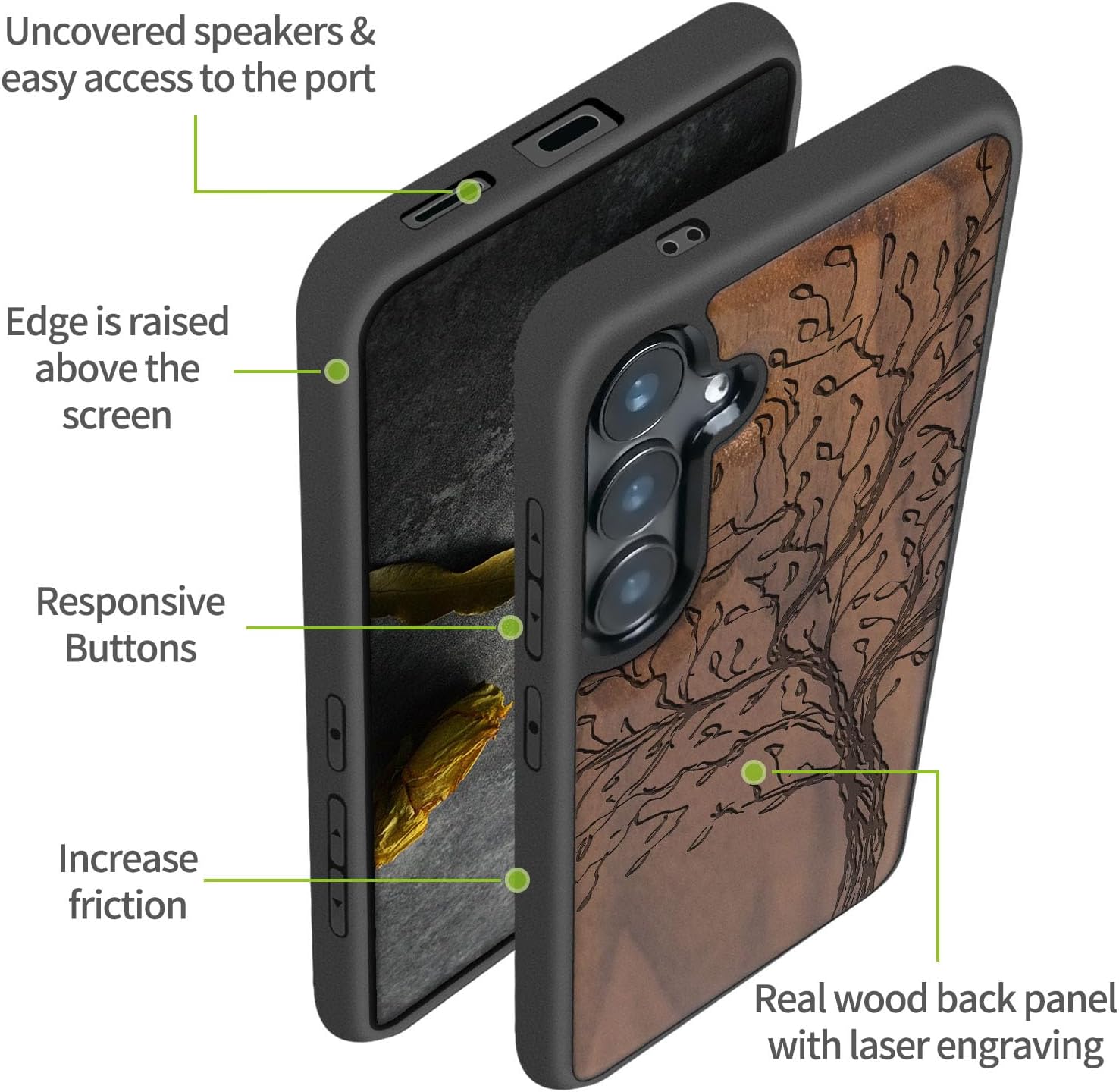 Carveit Magnetic Wooden Case for Galaxy S25+ Samsung S25 Plus Case, TPU Shockproof Cover & Wood Engraved, Compatible with MagSafe Wireless Chargers (The Vintage Olive Tree) Walnut