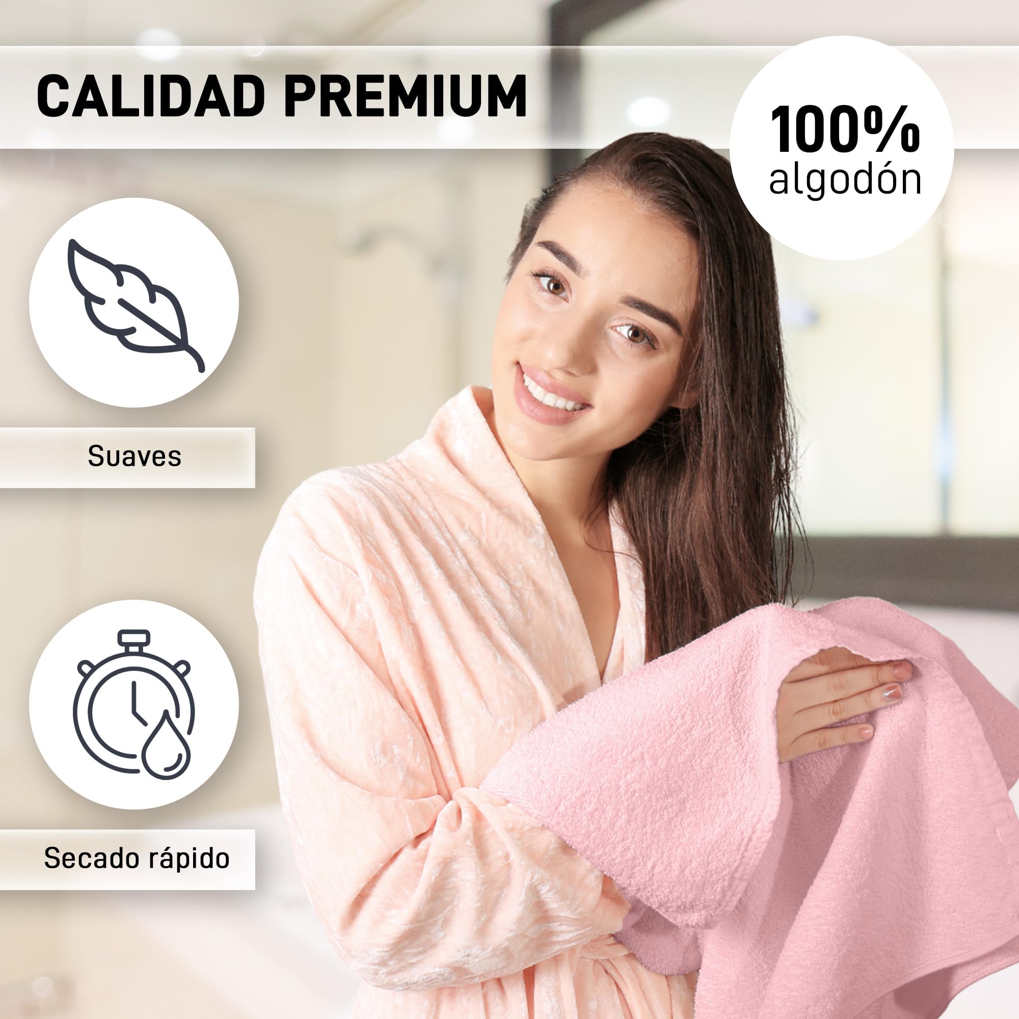Juego De Toallas 100% De Algodón - Ducha mas Lavabo - Juego De 2 Toallas De Algodón Absorbentes Dimensiones 140x70 cm y 35 x 75 cm - Paquete De 2. (Rosa)