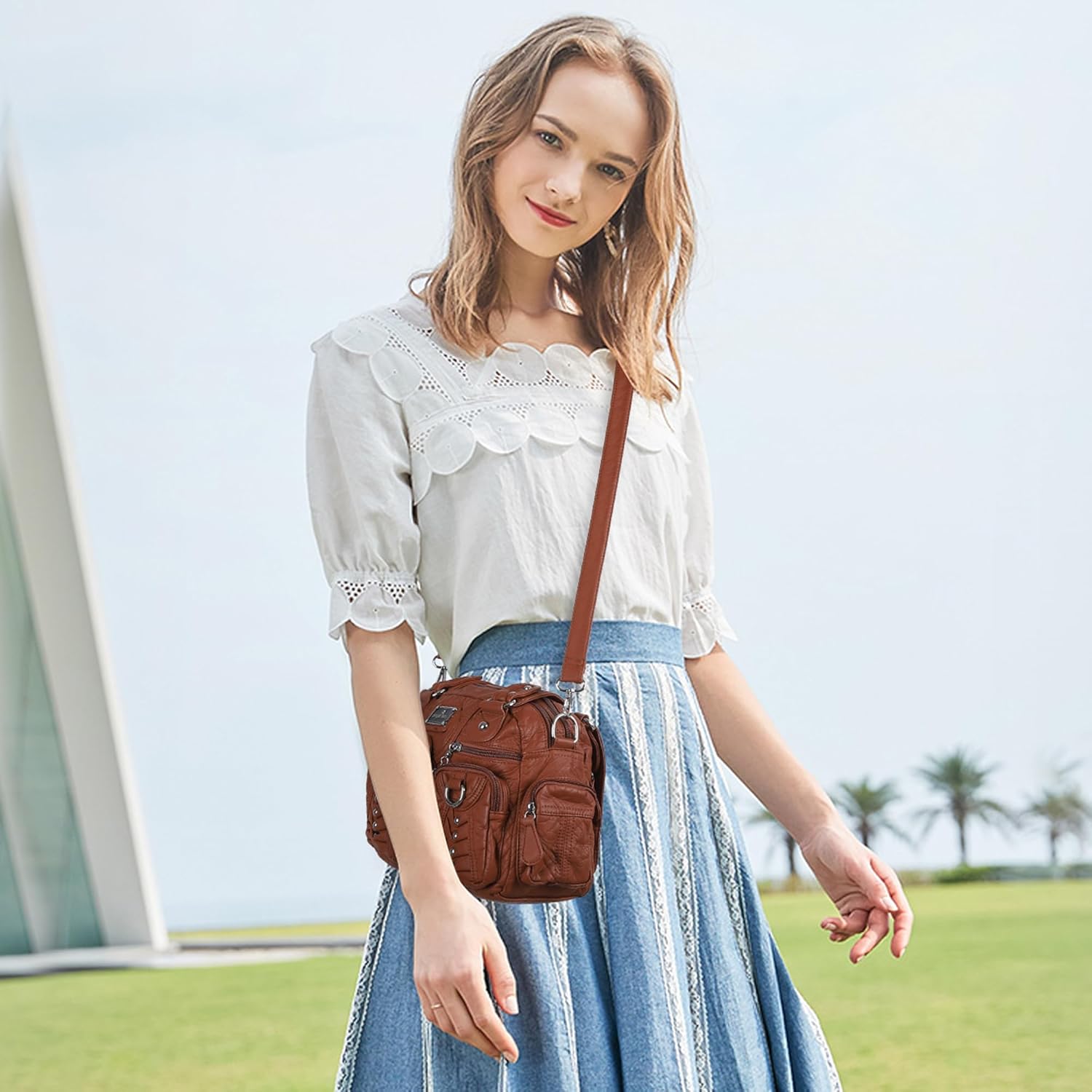 Angel Kiss Small Purse Handbag for Women Crossbody and Shoulder Bags Multipocket Soft Hobo Purses Adjustable Strap