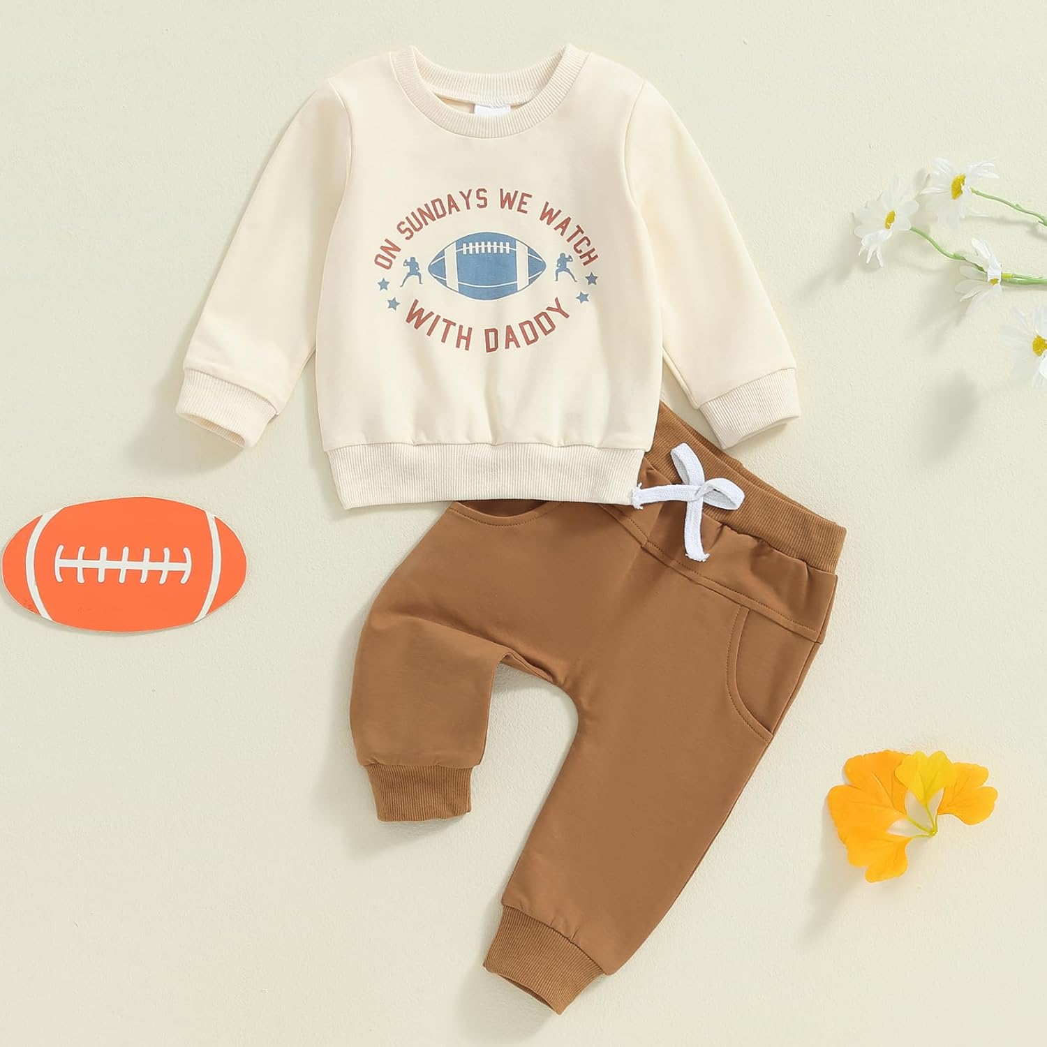 ZyHwShine Toddler Baby Boy Football Outfit On Sundays We Watch Football with Daddy Sweatshirt Top Pants Infant Fall Clothes - Image 2