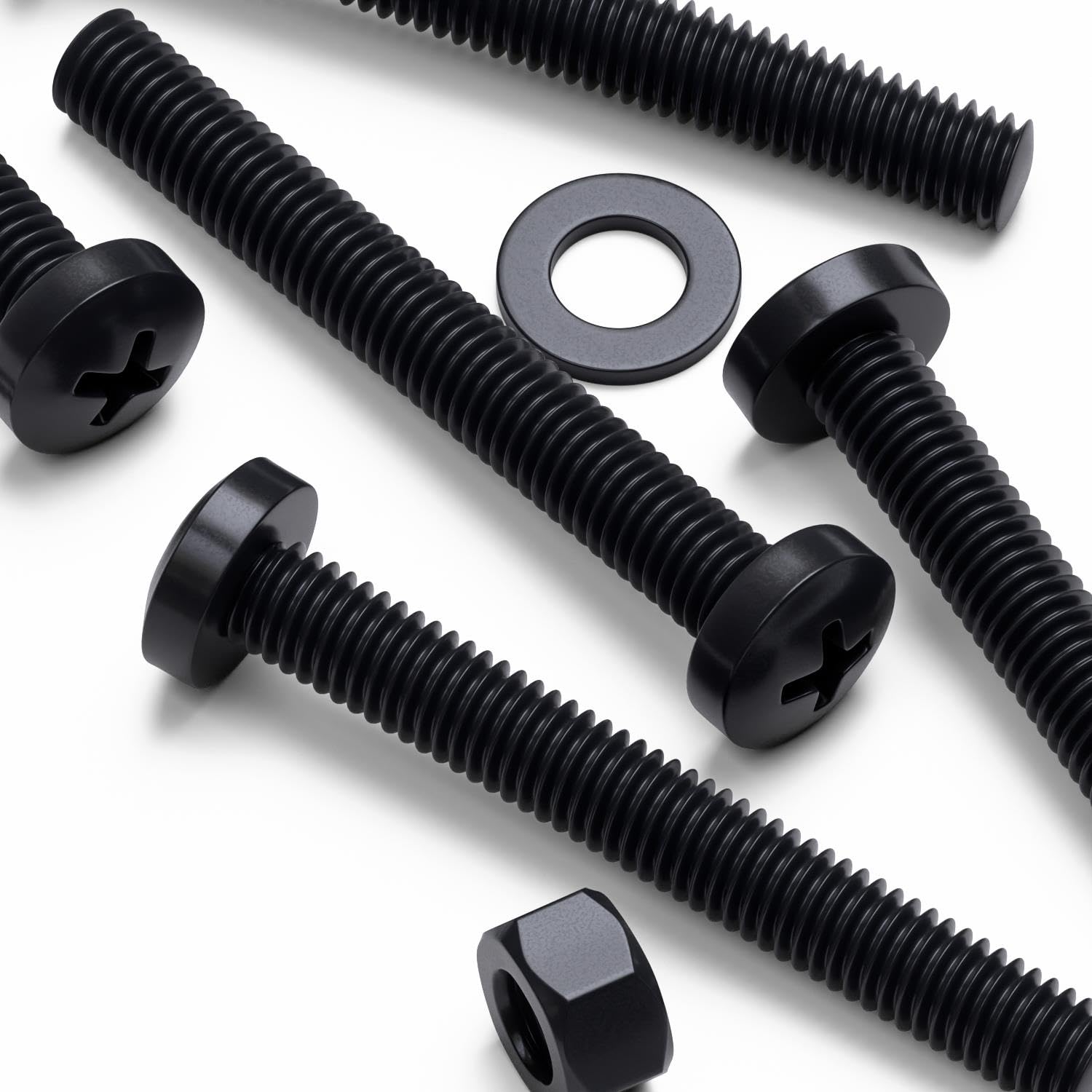 20x Black Pan Cross Head Polypropylene (PP) Plastic Bolts, Nuts & Washers M5 x 40 mm, Chemical Resistant