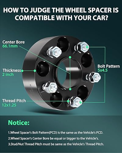 Miniatura 2 de SCITOO 4 espaciadores de rueda de 5 x 4.5 pulgadas de diámetro de 2.602 in, pernos de 12 x 1.25 pulgadas, espaciadores de rueda de 5 lengüetas para
