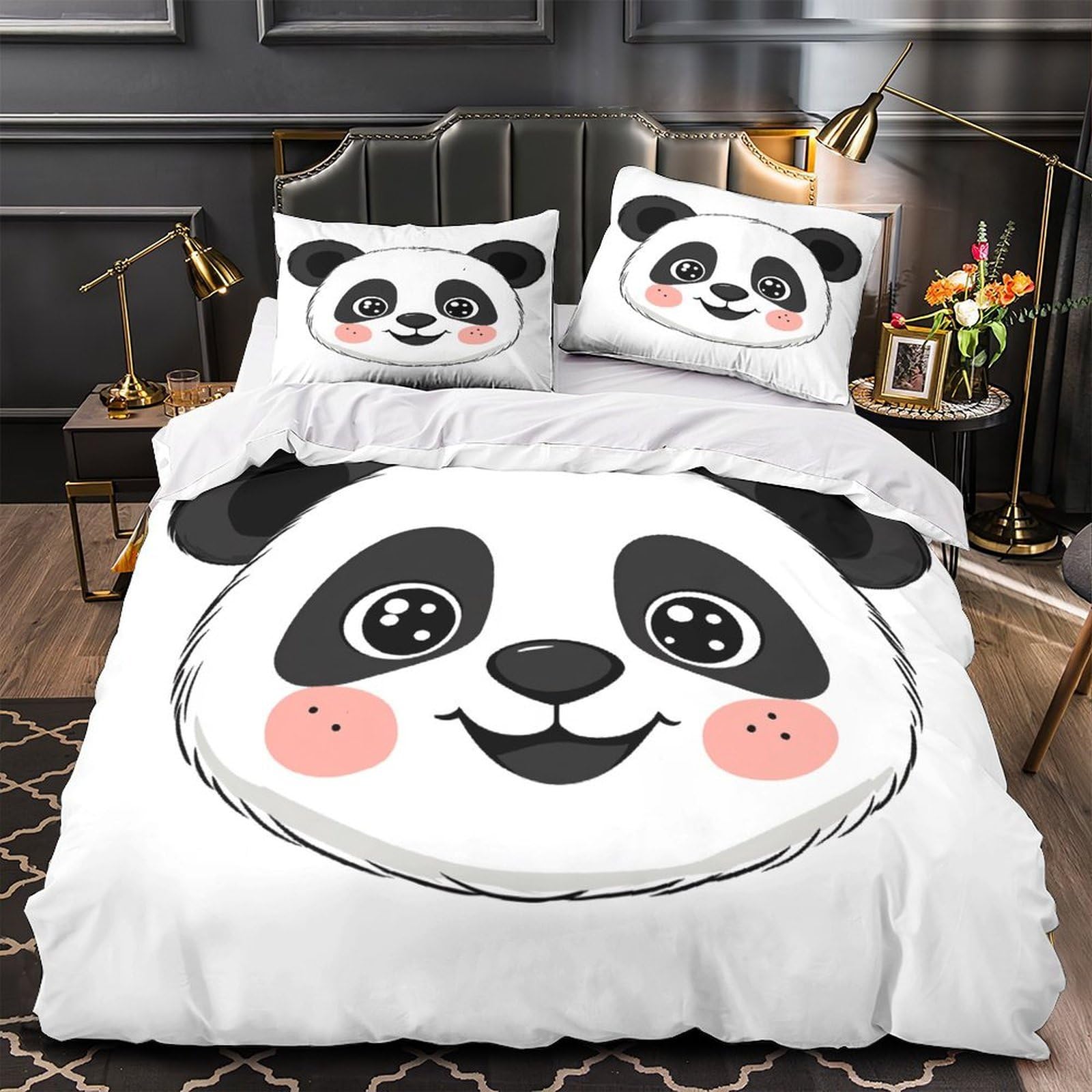 Housse de couette panda hypoallergénique et respirante pour lit simple
