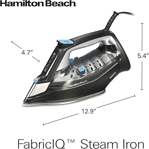 Miniatura 8 de Hamilton Beach Plancha de vapor para ropa y prendas de vestir con panel táctil intuitivo FabricIQ, suela de acero inoxidable duradera, apagado