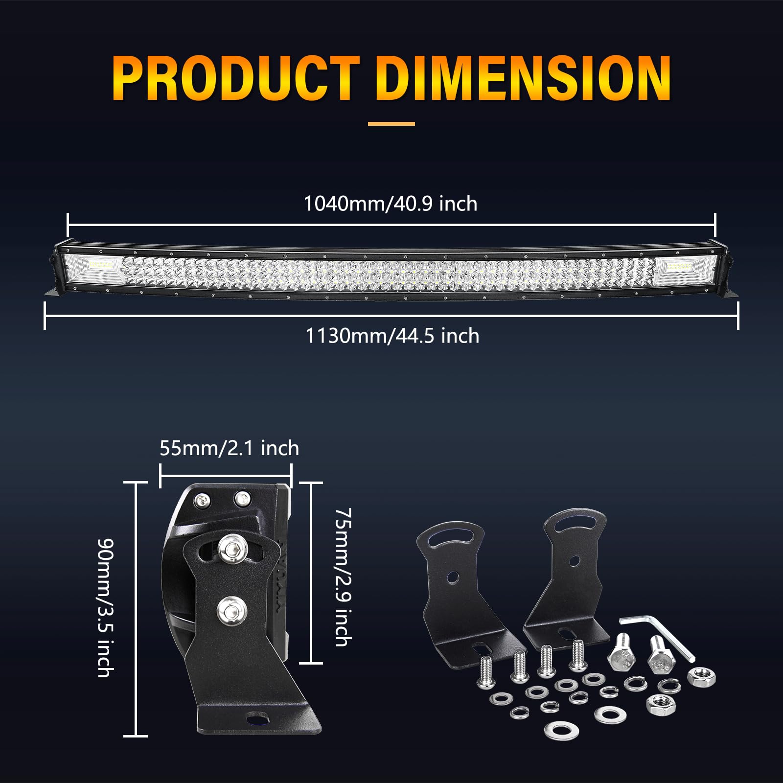 SKYWORLD 42 inch 107 cm 540W Curved LED Light Bar Triple Row Spot Flood Combo Beam Waterproof LED Offroad Diving Lights with DT Connector Wiring Harness kit for 4x4 4WD Atvs Utvs Vehicles 12V 24V