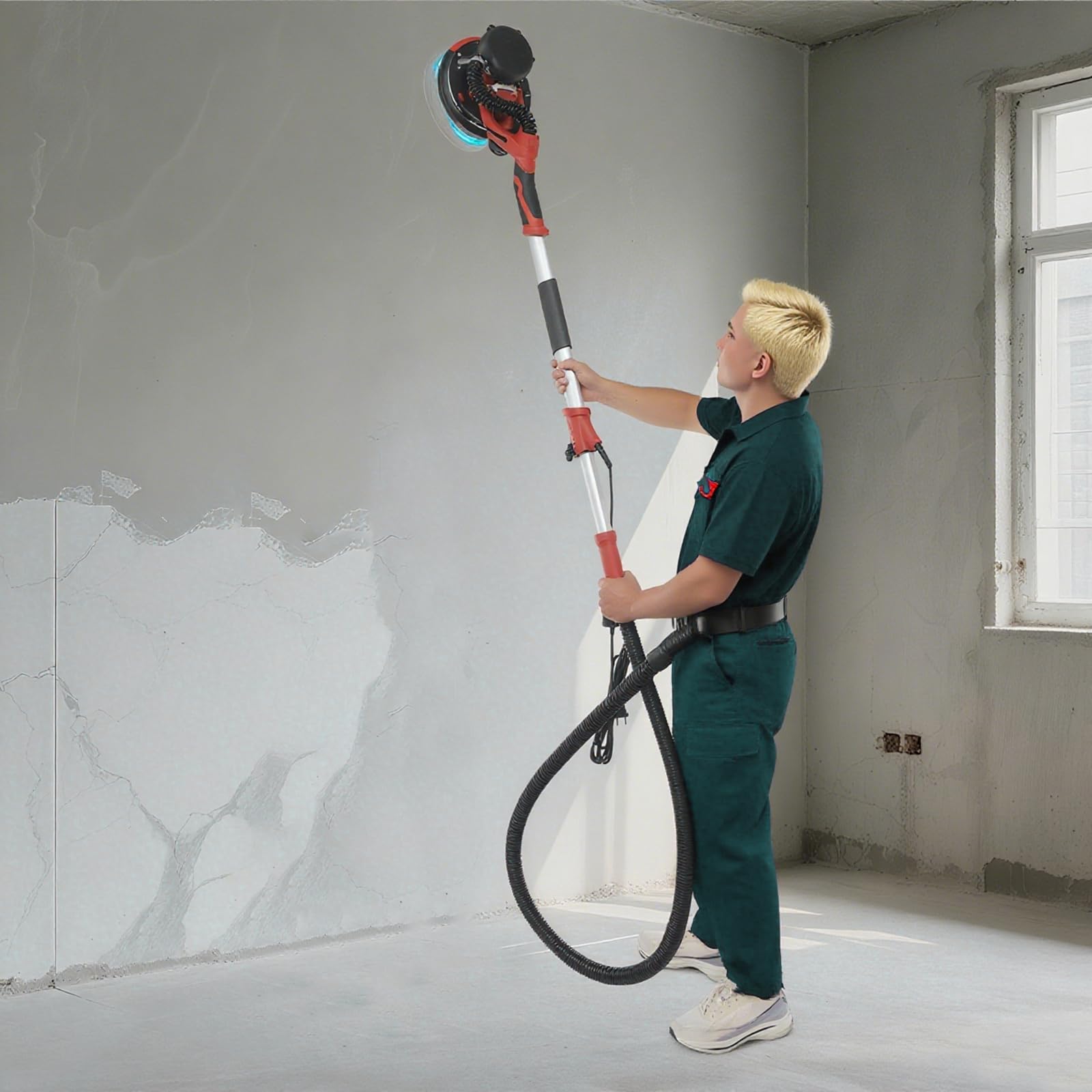 Elektryczna szlifierka do suchej zabudowy, 750 W, 6-biegowa, 800-1800 obr./min, 255 mm, tarcza 1,2 – 2,2 m, teleskop z odsysaniem kurzu, podwójny kanał powietrza, szlifierka ścienna, szlifierka