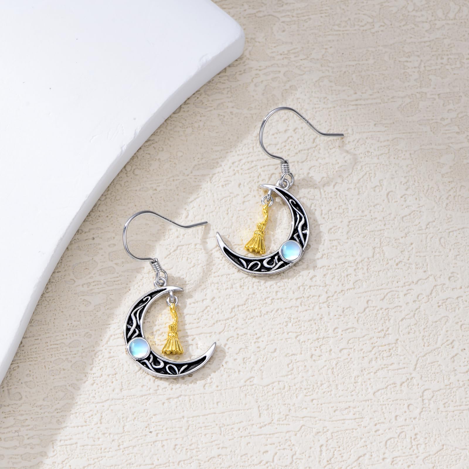 Orecchini da strega in argento Sterling a forma di mezzaluna, da donna, Argento sterling, Nessuna pietra preziosa