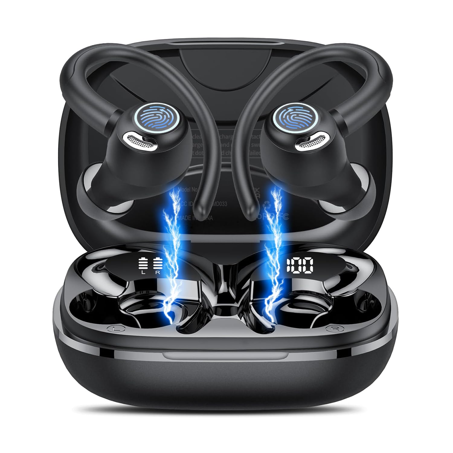GNMN Bluetooth Earbuds Wireless 5.3 Earphones,Over-Ear Buds HiFi Stereo Sound with ENC Mic,Sport in Ear EarHooks with 40H Dual LED Display for Running-image-34
